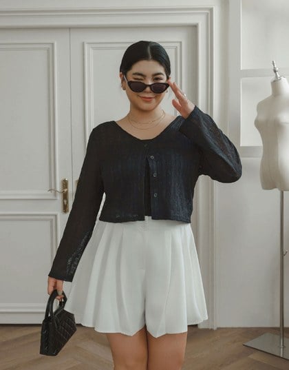 Sheer Daisy Embossed Knit V Neck Cardigan