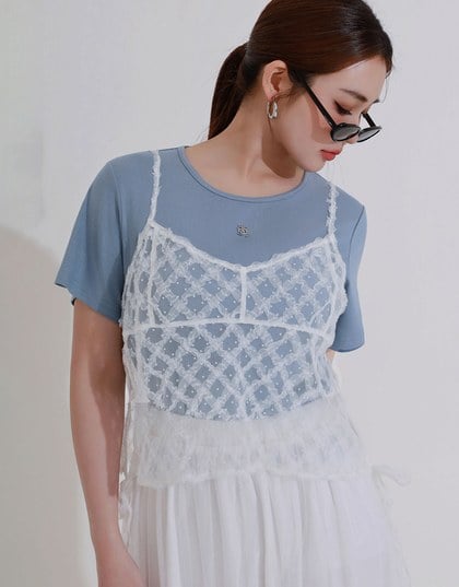 Sheer Polka Dot Cami with Drawstring Sides
