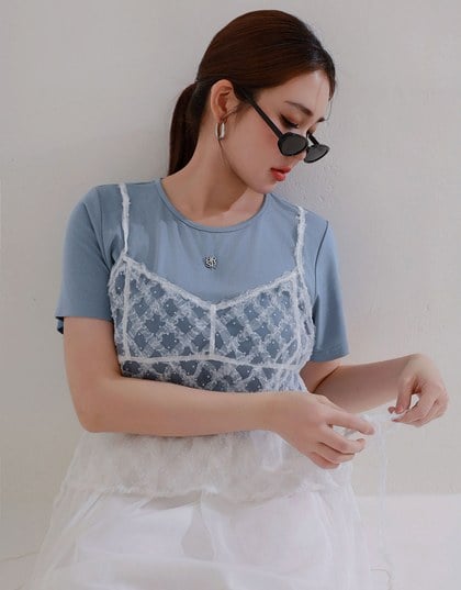 Logo Embroidered Short Sleeve Basic Fitted Tee