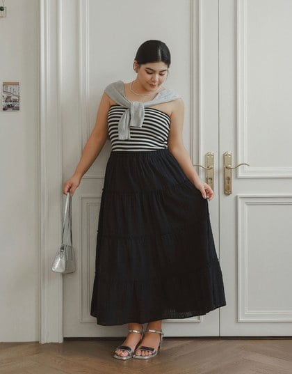 Flowy Polka Dot Tiered Maxi Skirt