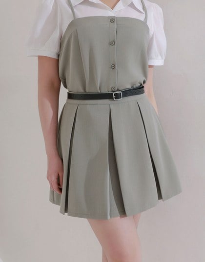 Tailored A Line Pleated Mini Skirt with Wide Waistband Detail