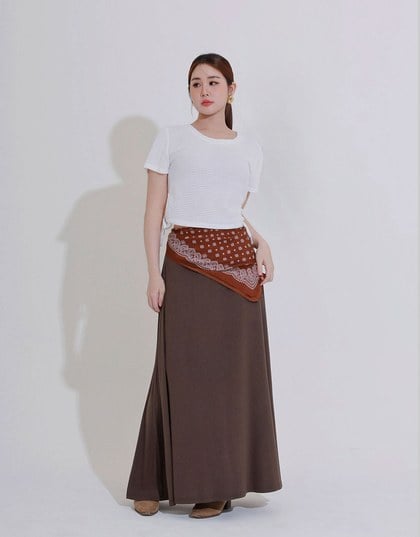Logo Embroidered Slim Fit Flared Maxi Skirt