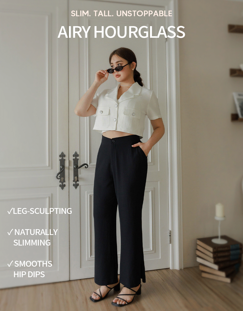 Minimal High Waist Flare Pants with Front Side Slit Detail