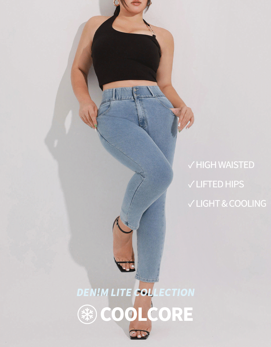 Cooling Fabric Double Button Jeans Denim Skinny Pants with Heart Pocket Stitching