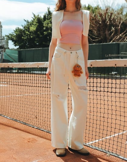【Lyra & Toby】Distressed Drawstring Wide Leg Casual Pants