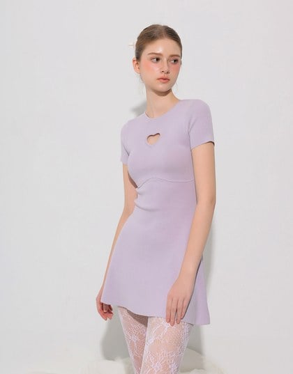 Heart Cut Out Ribbed Knit Fitted Mini Dress