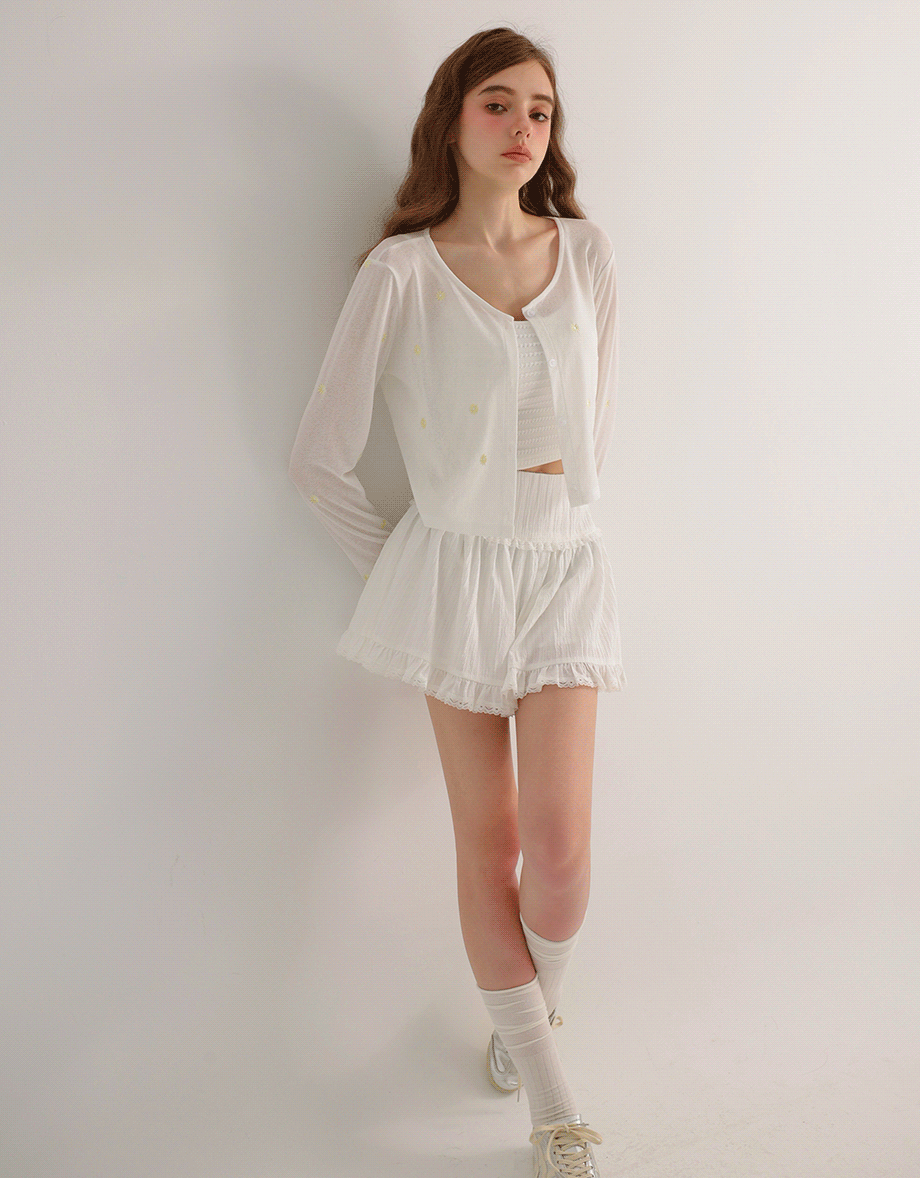 Daisy Embroidery Semi Sheer Button Front Knit Cardigan