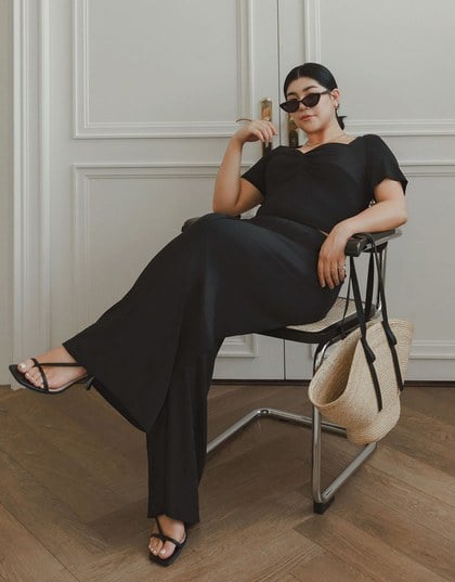 Twist Front Short Sleeve Cropped Top and Elastic Waist Relaxed Pants Setwear