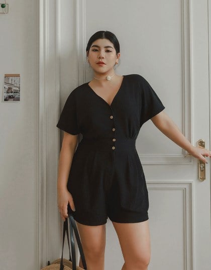 Soft Crinkle Textured V Neck Buttoned Front Jumpsuit