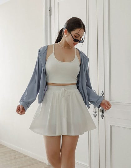 Cooling Fabric High Waist Flare Skort with Inner Shorts