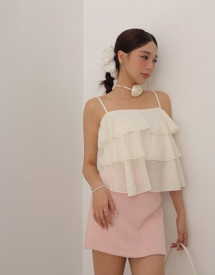 Tiered Ruffle Flowy Spaghetti Strap Cami Top