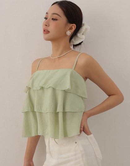 Tiered Ruffle Flowy Spaghetti Strap Cami Top