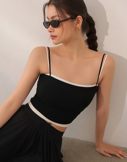 Basic Ribbed Slim Strap Crop Cami Top