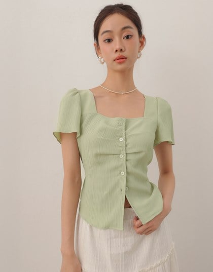 Crinkle Texture Square Neck Top with Adjustable Back Tie Detail