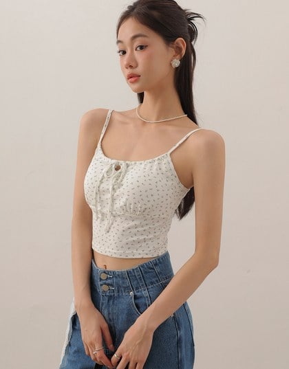 Youthful Vibe Crop Camisole Top with Ruched Drawstring Detail