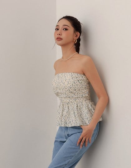 Floral Peplum Padded Tube Top
