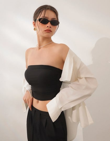 Cooling Fabric Side Ruching Bandeau Bra Top