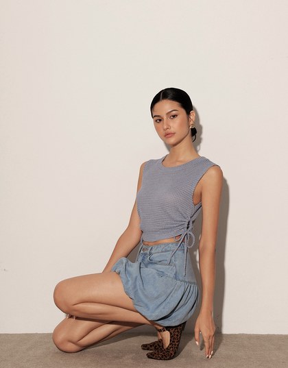 Waffle Knit Side Drawstring Tank Top