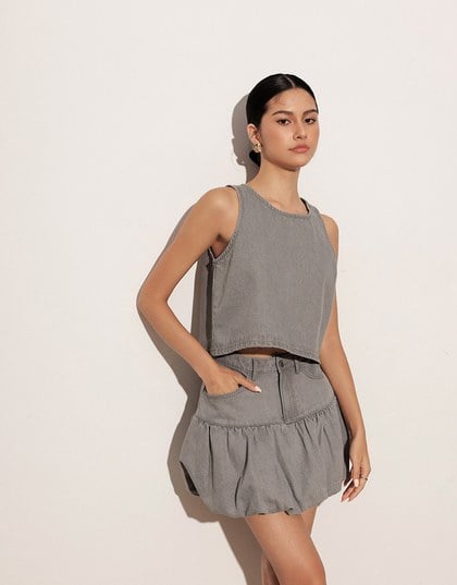 Washed Jeans Denim Sleeveless Cropped Vest Top