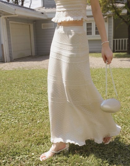 Argyle Textured Knit Flare Maxi Skirt