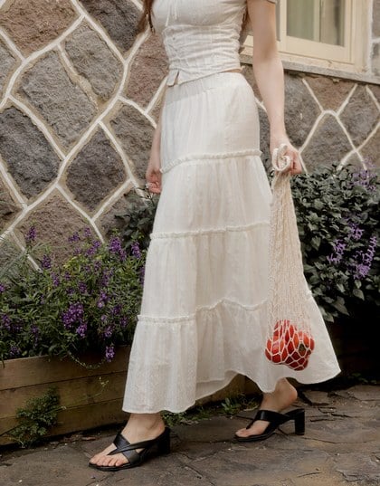 Flowy Polka Dot Tiered Maxi Skirt