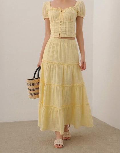 Flowy Polka Dot Tiered Maxi Skirt