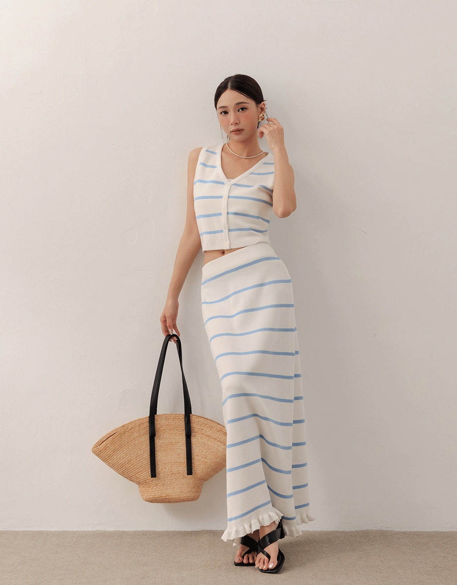 Striped Knit Maxi Skirt with Ruffled Hem