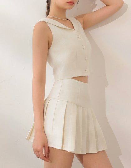High Waist A Line Tailored Pleated Mini Skirt