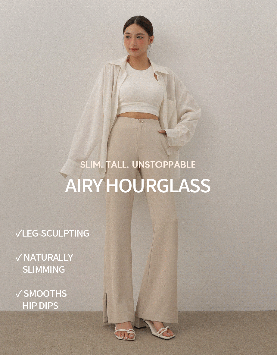 Minimal High Waist Flare Pants with Front Side Slit Detail