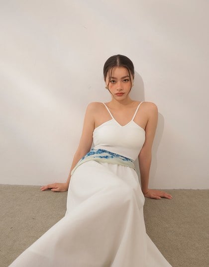 Halter V Neck Spliced Camisole Padded Maxi Dress