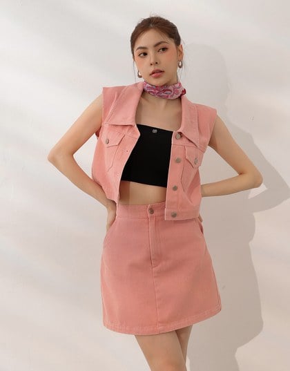 Classic Button Front Cropped Jeans Denim Vest Jacket