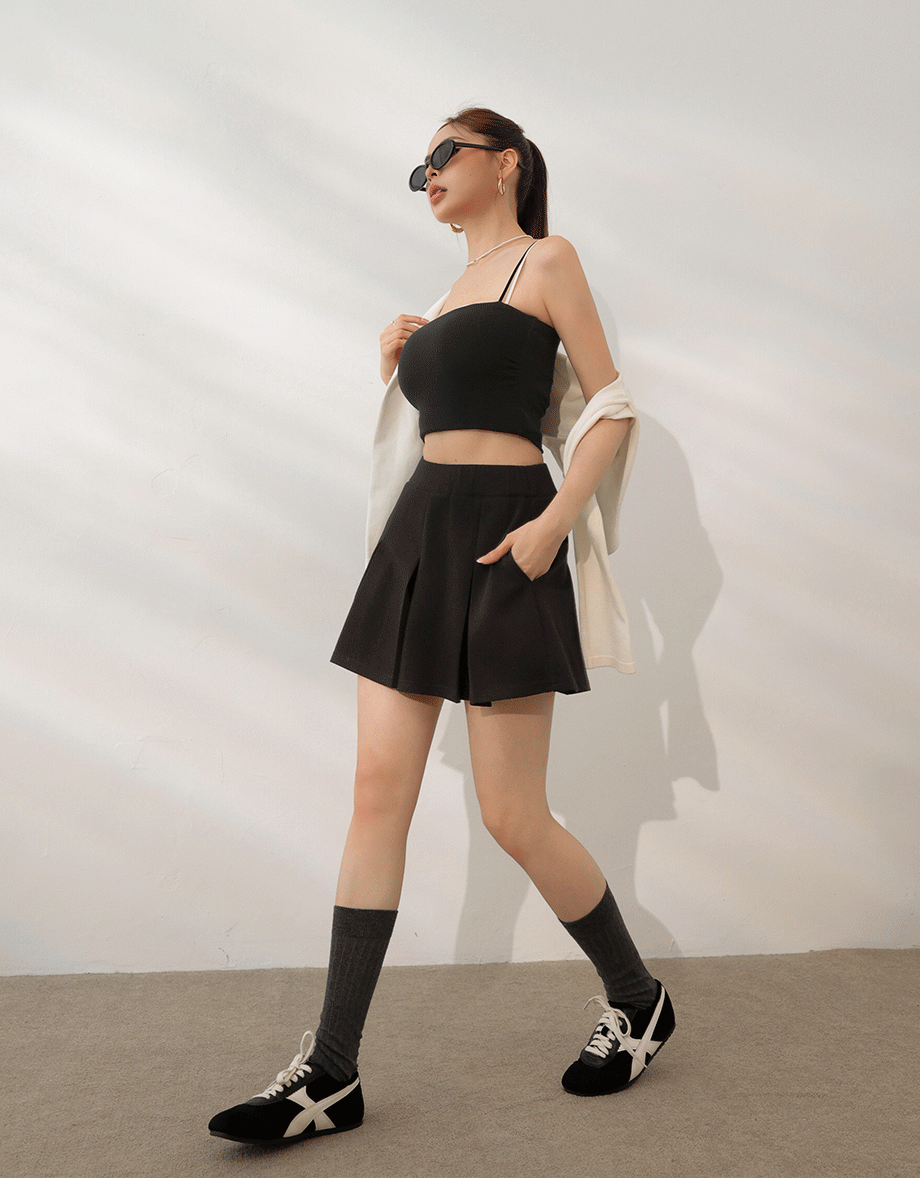 AIRY HOURGLASS High Waist Knit Pleated Flare Skort