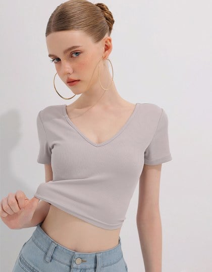 前後2WAYリブショートTシャツ（Vネック＆クルーネック）