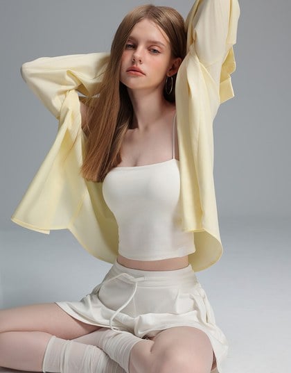 【Stain Resistant】Basic Spaghetti Strap Fitted Crop Cami Top