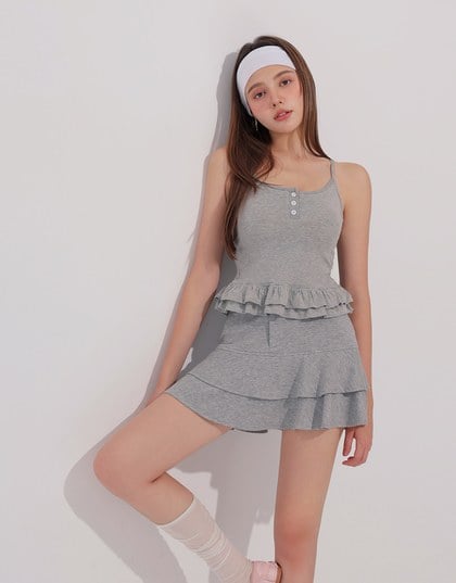Fitted Knit Padded Cami Top with Flowy Ruffle Hemline
