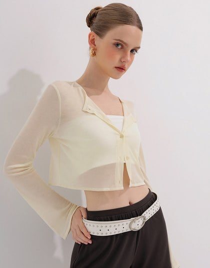 V Neck Fitted Crop Knit Cardigan Top