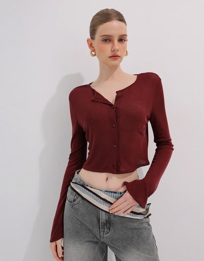 V Neck Fitted Crop Knit Cardigan Top