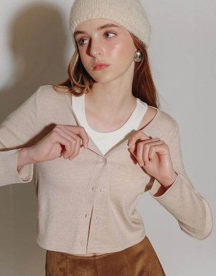 Simple Button Front Knit Long Sleeve Crop Cardigan
