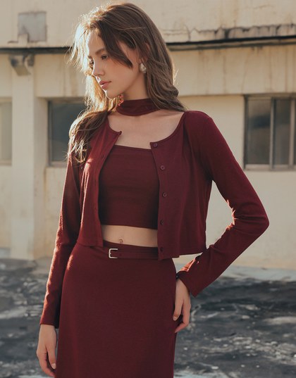 Simple Button Front Knit Long Sleeve Crop Cardigan