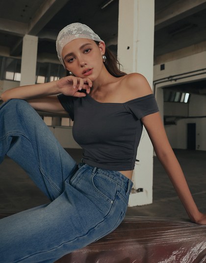 Basic One Shoulder Fitted Ribbed Crop Bra Top