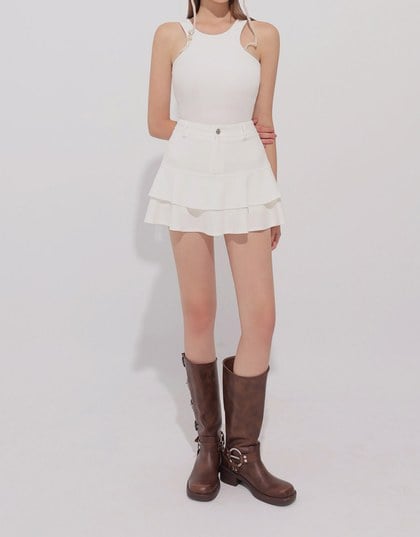High Waist Layered Ruffle Hem Mini Skirt