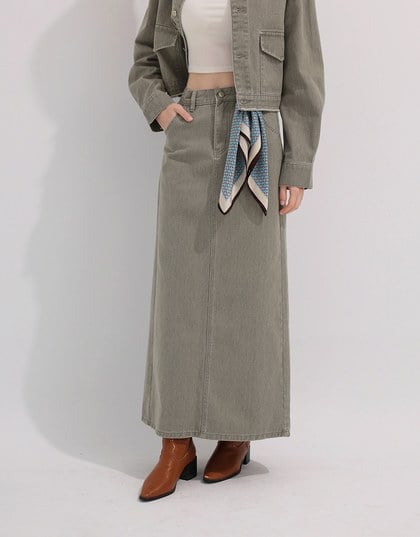 High Waisted Straight Cut Jeans Denim Maxi Skirt