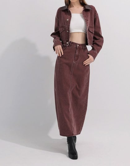 High Waisted Straight Cut Jeans Denim Maxi Skirt