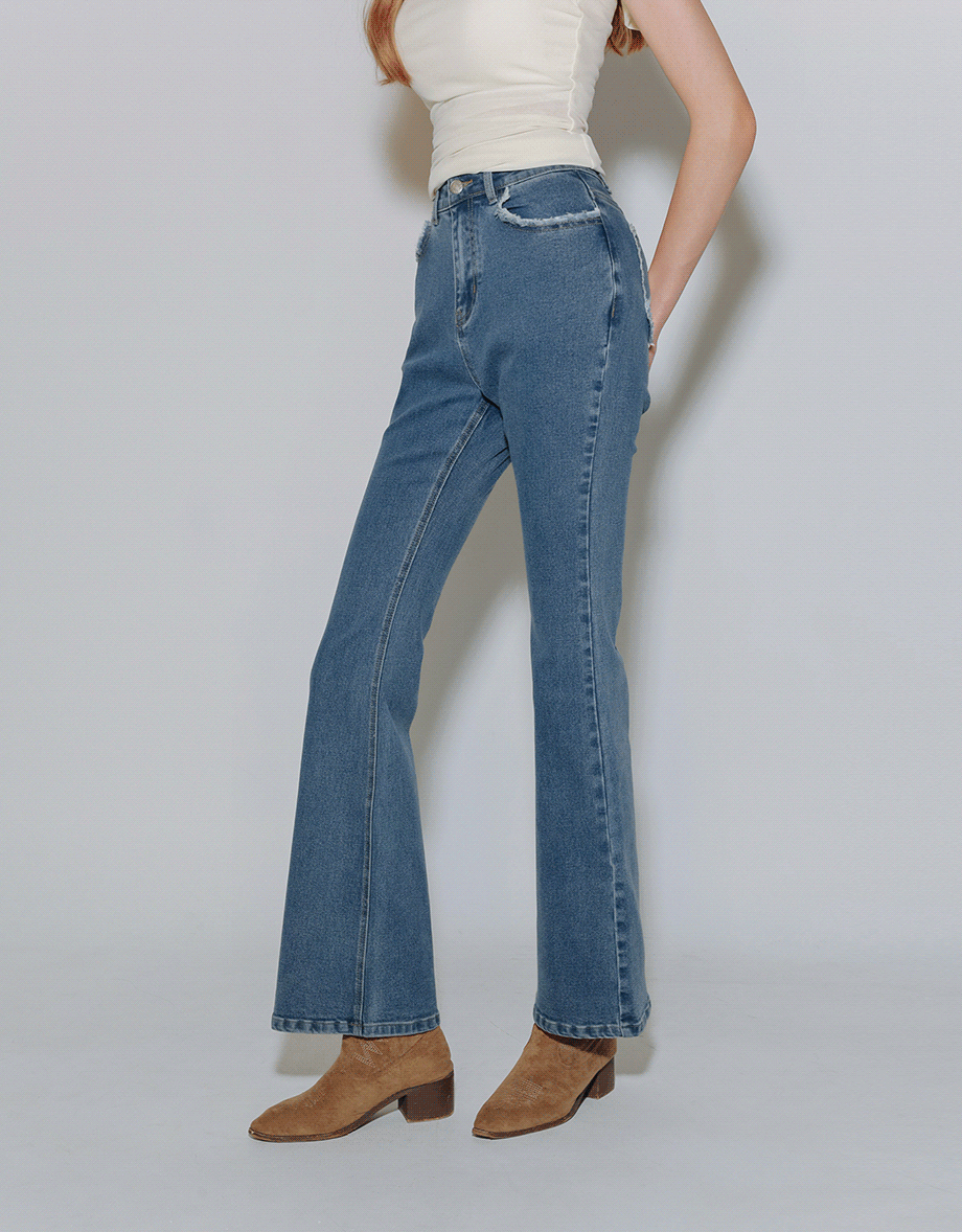 Classic High Waist Frayed Edge Flared Jeans Denim Pants