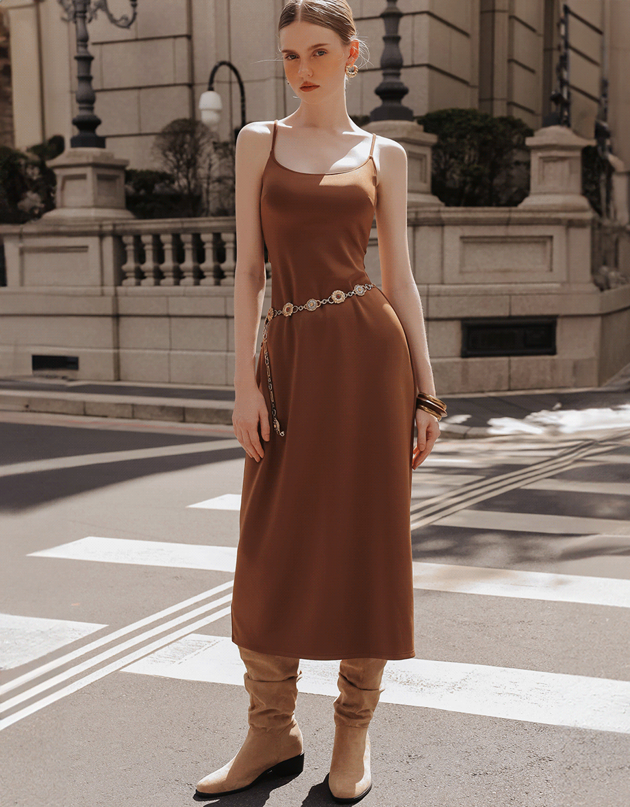 Spaghetti Strap Back Cut Out Padded Cami Maxi Dress