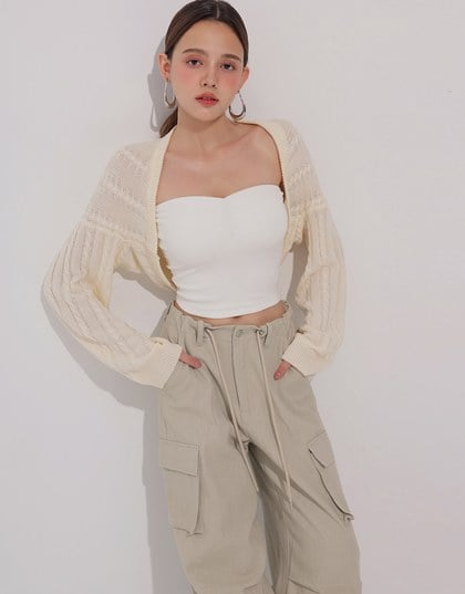 Cable Knit Long Sleeve Cropped Shrug Cardigan