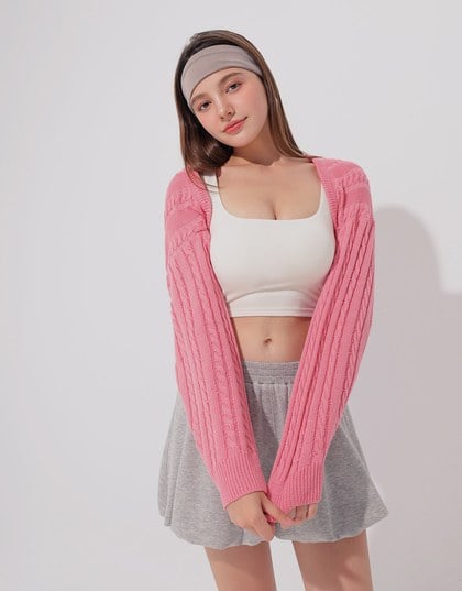 Cable Knit Long Sleeve Cropped Shrug Cardigan