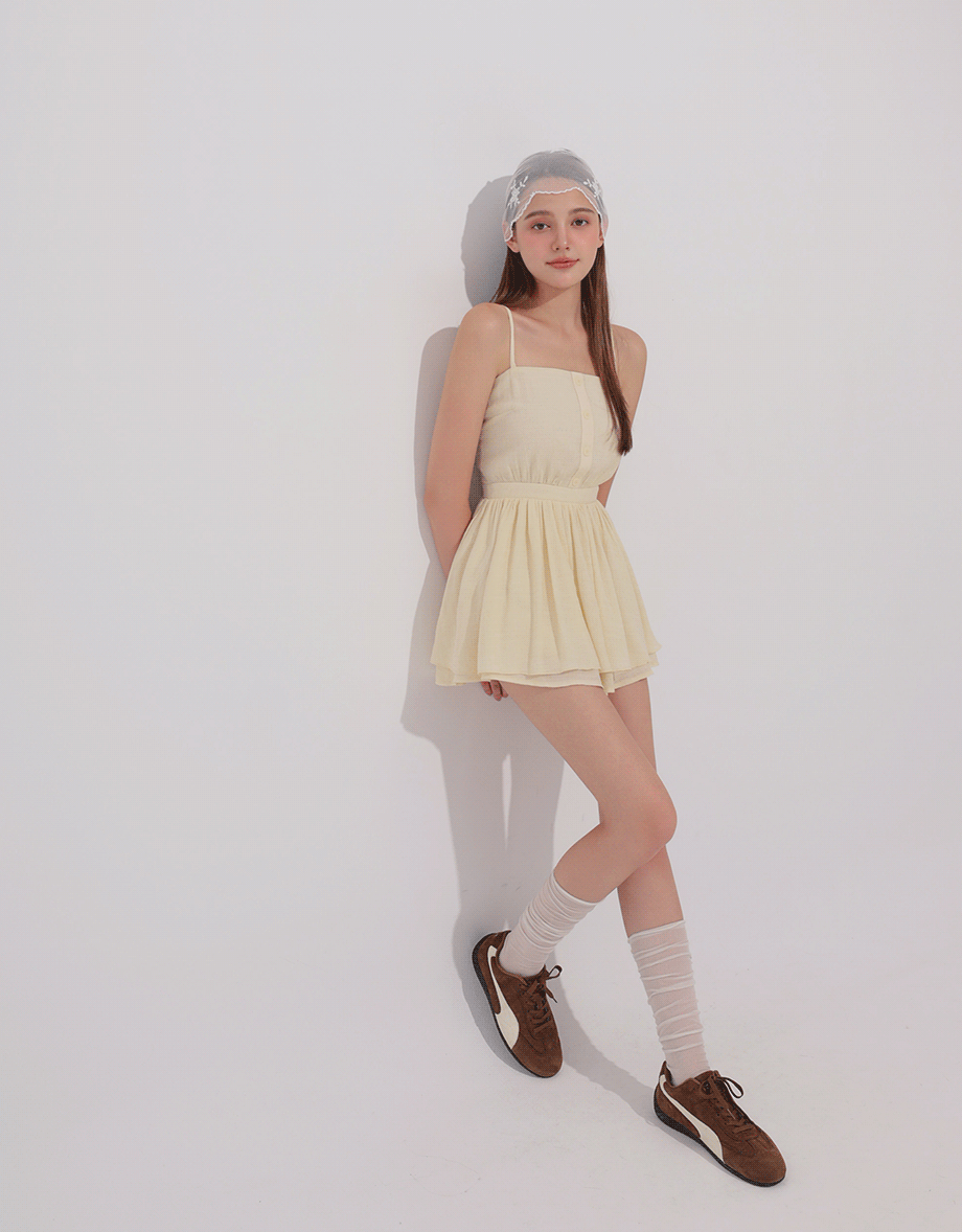 Spaghetti Strap A Line Button Down Jumpsuit