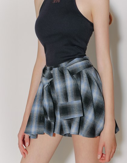 Patchwork Plaid Tie Up A Line Mini Skirt