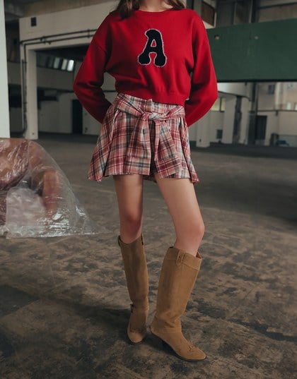 Patchwork Plaid Tie Up A Line Mini Skirt